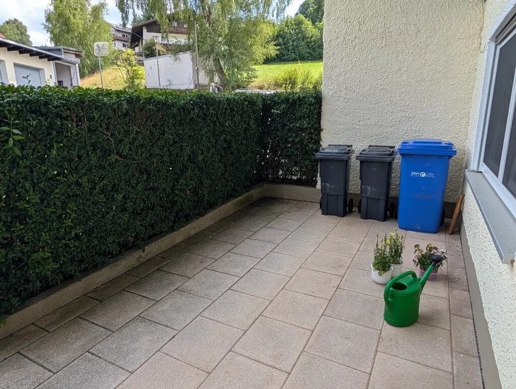 Terrasse mit Hecke – Stand vor dem Umbau